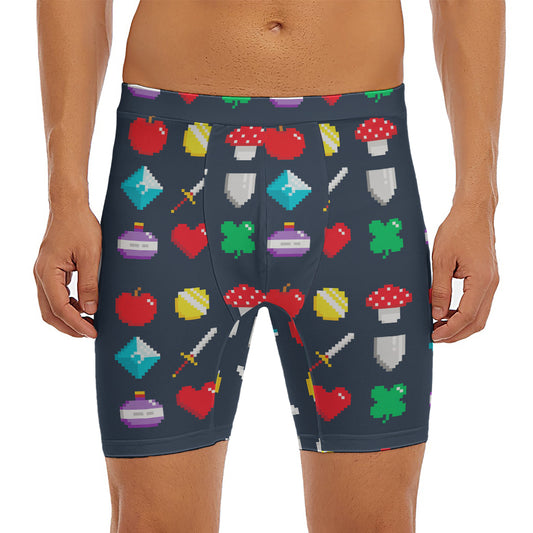 8-Bit Pixel Game Items Print Men's Long Boxer Briefs