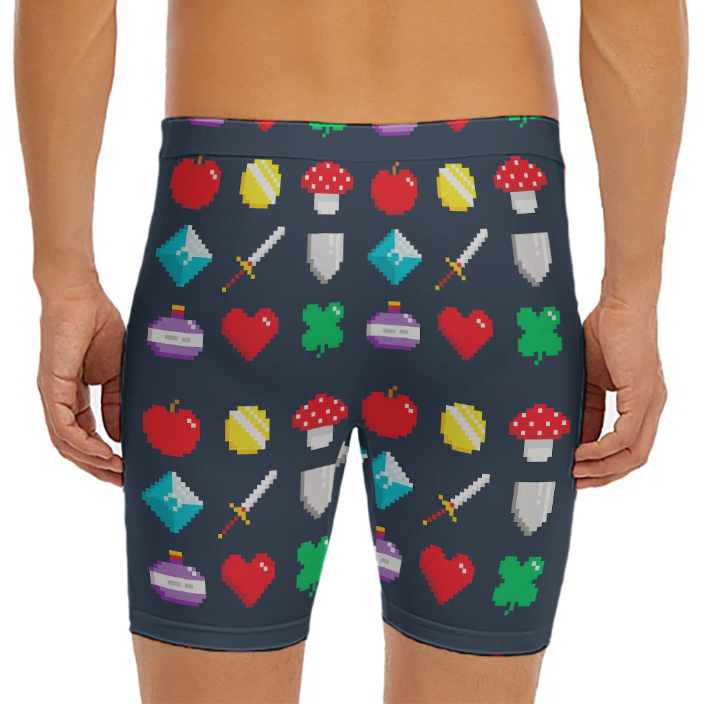 8-Bit Pixel Game Items Print Men's Long Boxer Briefs