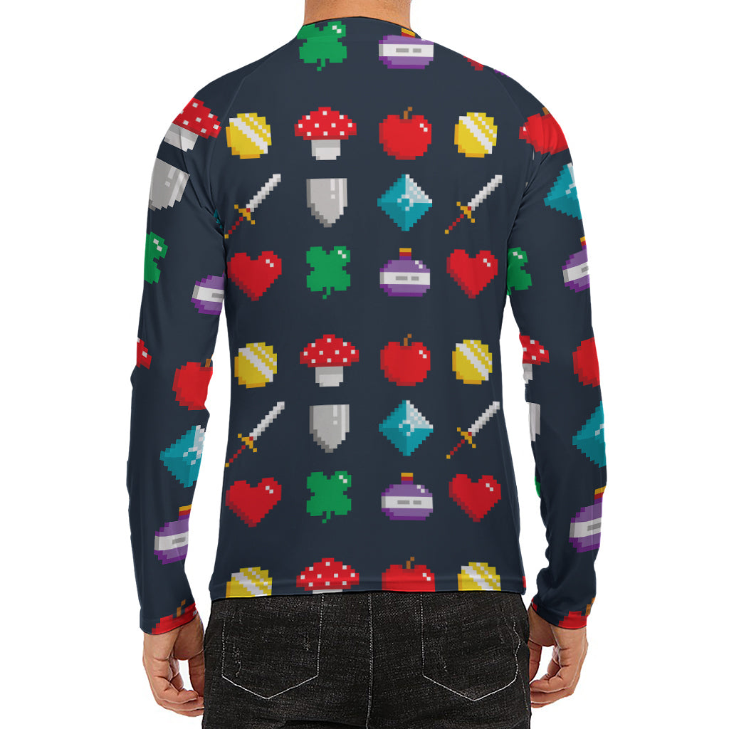 8-Bit Pixel Game Items Print Men's Long Sleeve Rash Guard