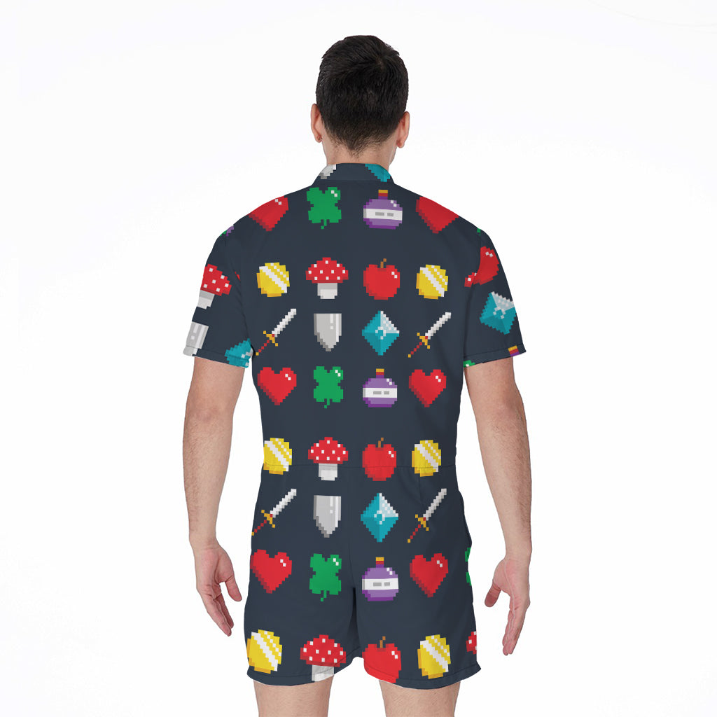 8-Bit Pixel Game Items Print Men's Rompers