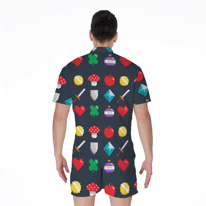 8-Bit Pixel Game Items Print Men's Rompers