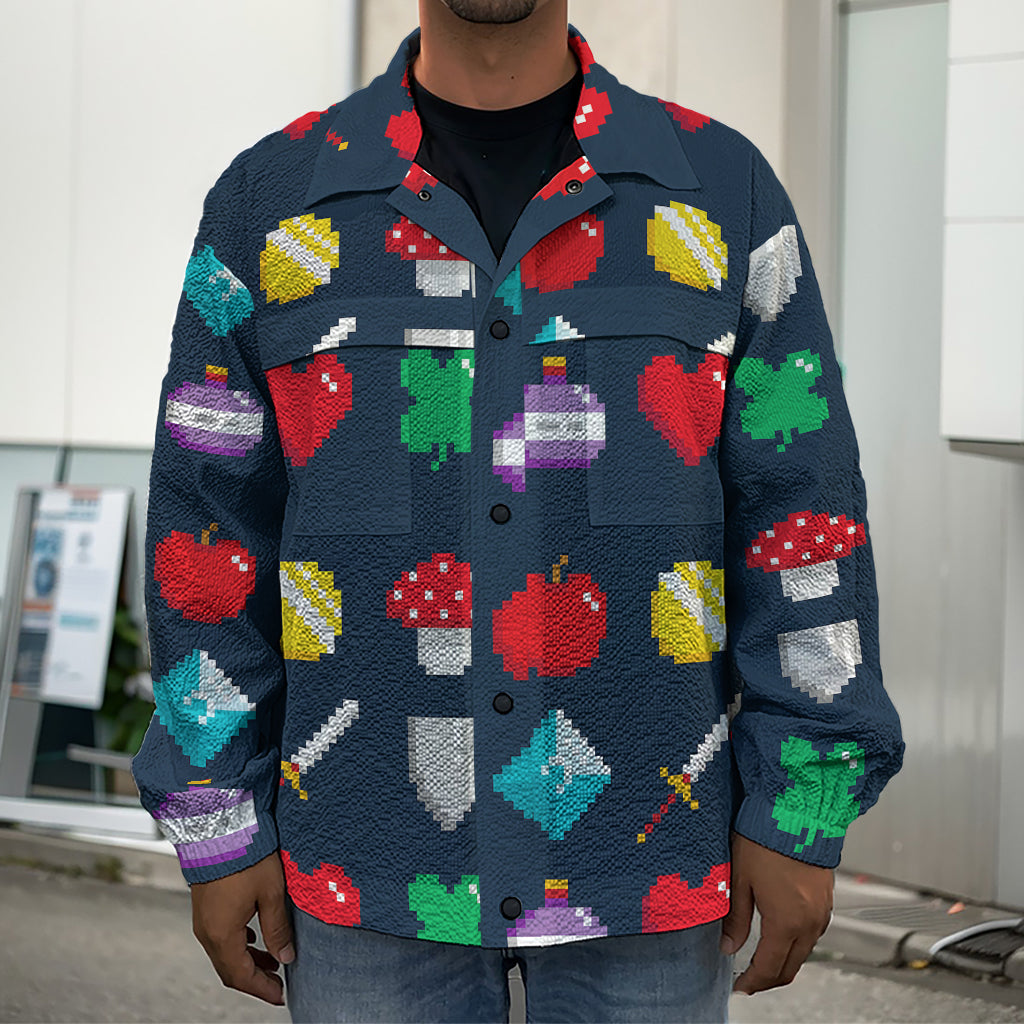 8-Bit Pixel Game Items Print Men's Shirt Jacket