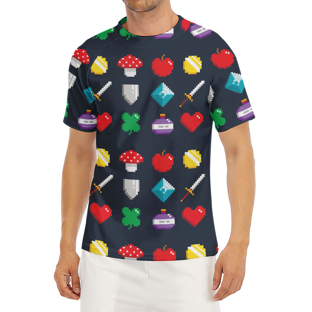 8-Bit Pixel Game Items Print Men's Short Sleeve Rash Guard
