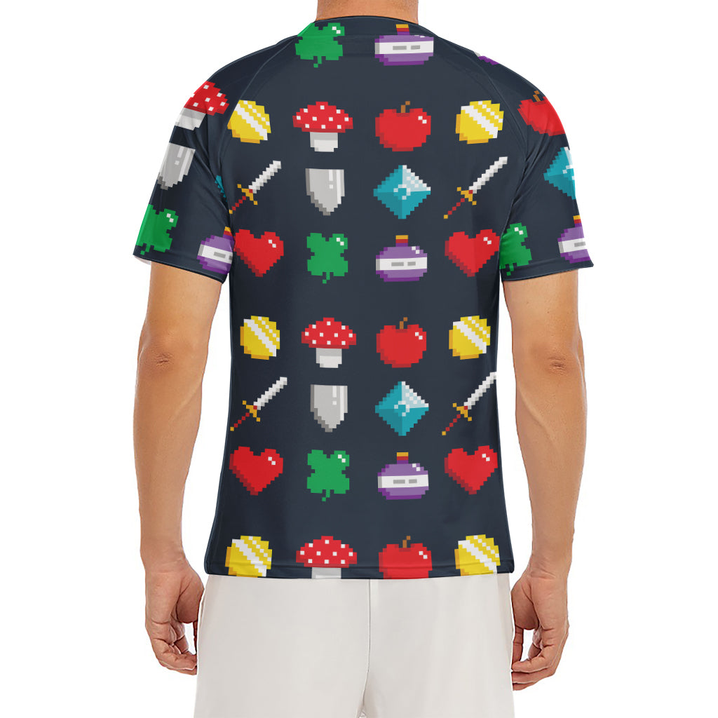 8-Bit Pixel Game Items Print Men's Short Sleeve Rash Guard