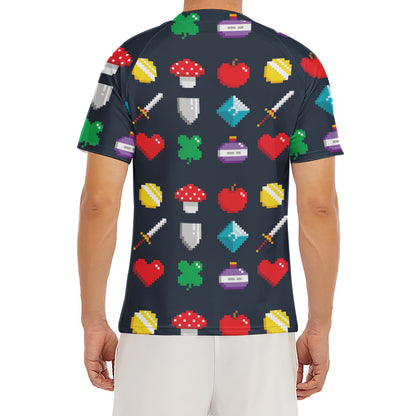 8-Bit Pixel Game Items Print Men's Short Sleeve Rash Guard