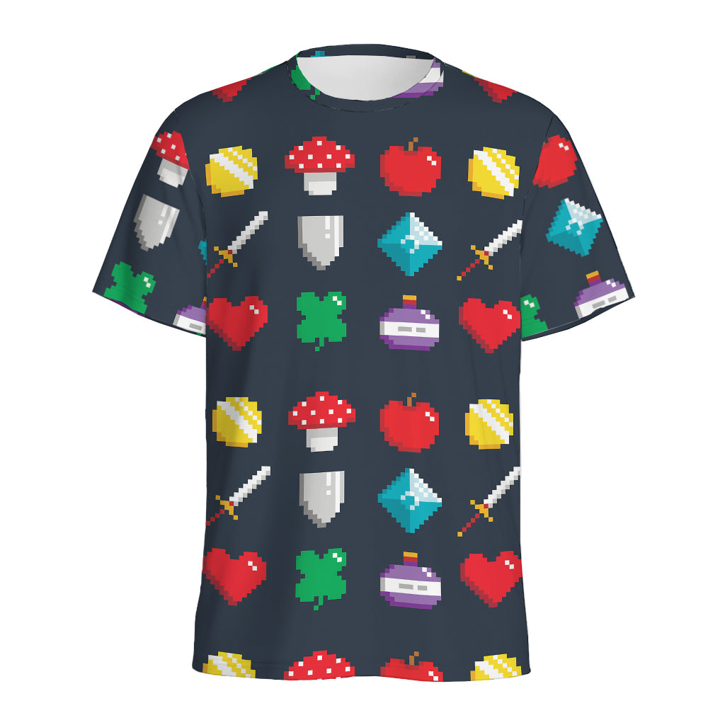 8-Bit Pixel Game Items Print Men's Sports T-Shirt