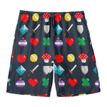 8-Bit Pixel Game Items Print Men's Swim Trunks