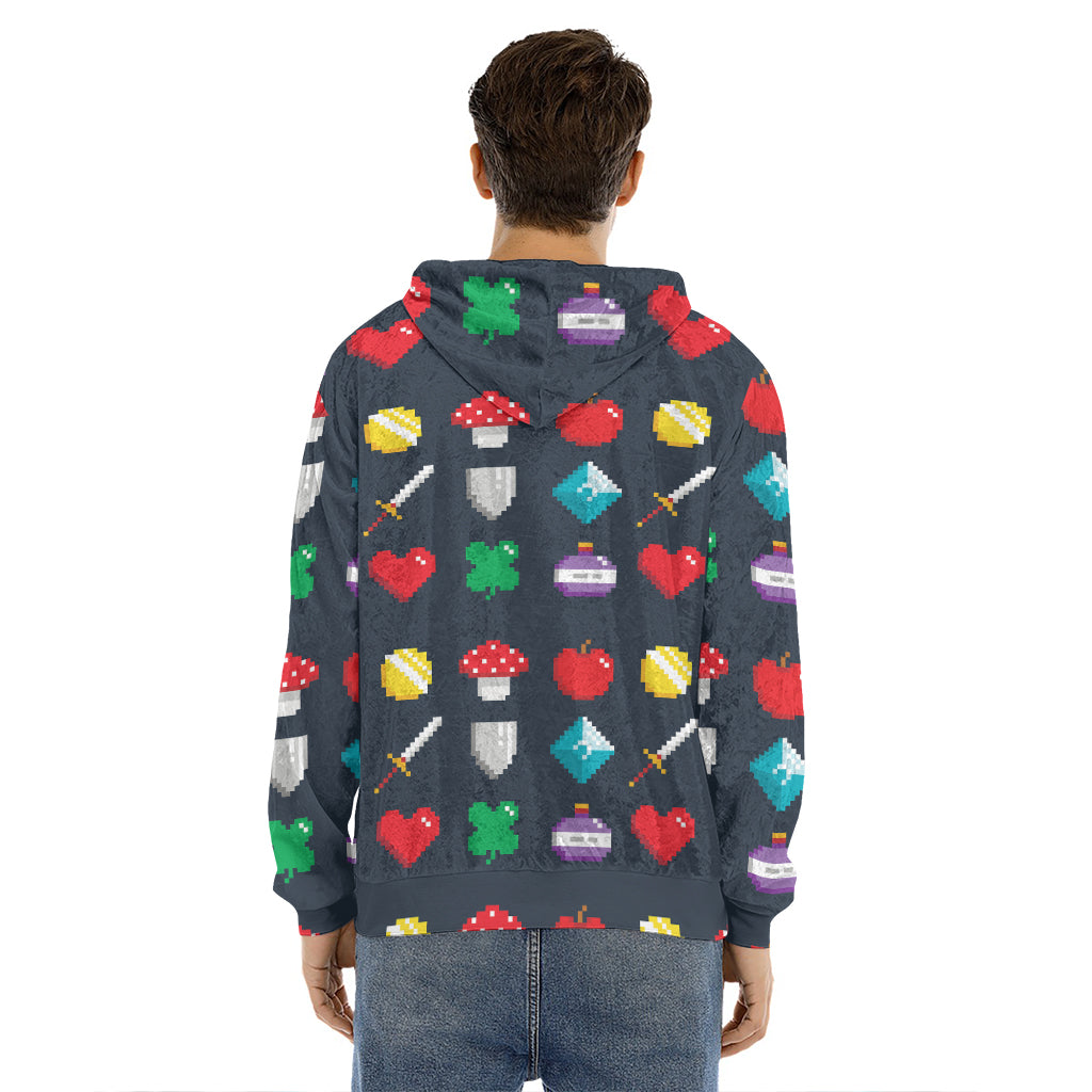 8-Bit Pixel Game Items Print Men's Velvet Pullover Hoodie