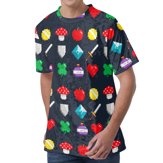 8-Bit Pixel Game Items Print Men's Velvet T-Shirt