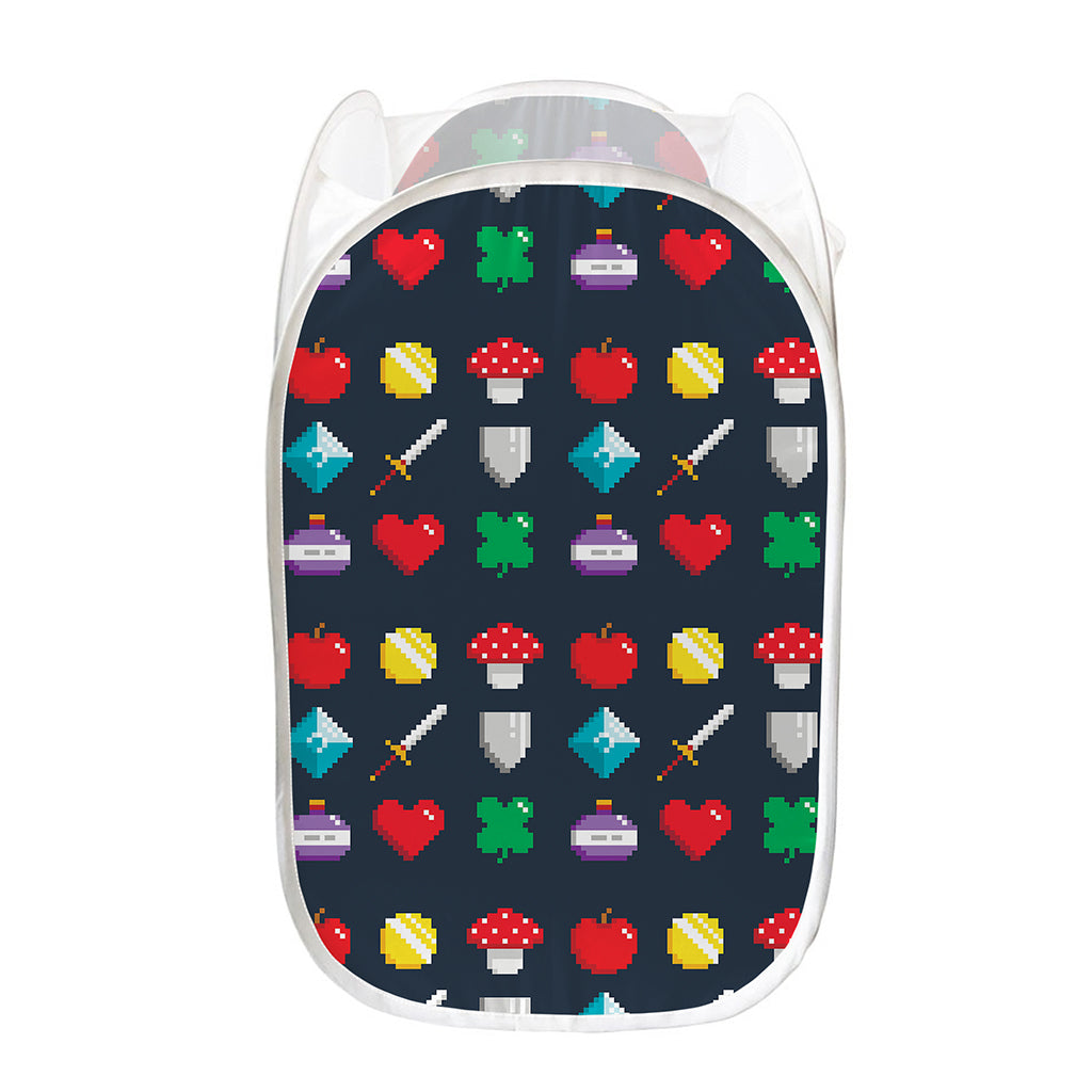 8-Bit Pixel Game Items Print Mesh Laundry Hamper