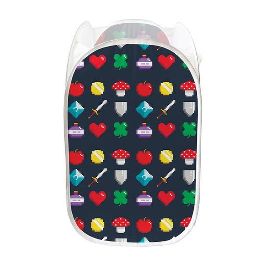 8-Bit Pixel Game Items Print Mesh Laundry Hamper