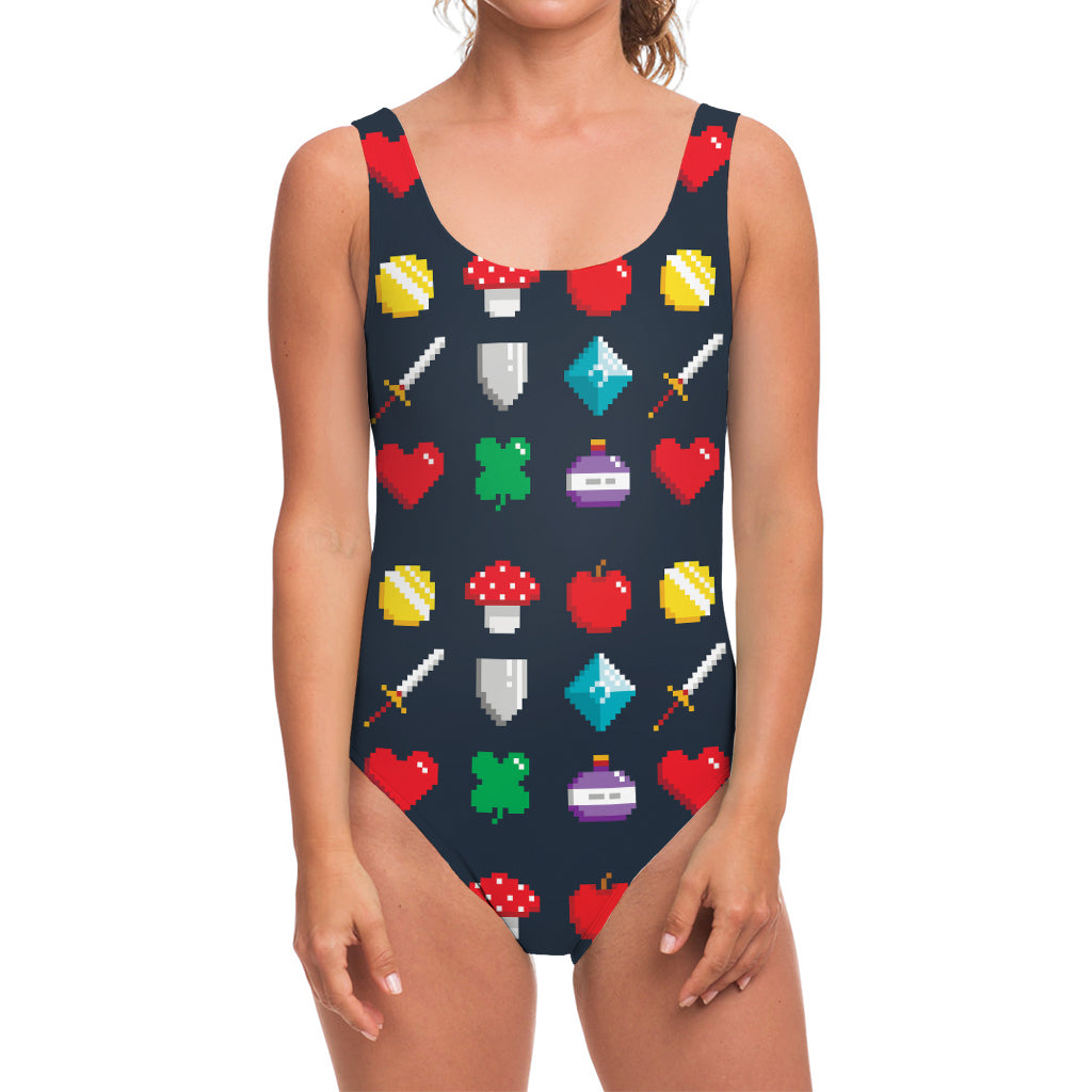 8-Bit Pixel Game Items Print One Piece Swimsuit