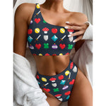 8-Bit Pixel Game Items Print One Shoulder Bikini Top