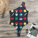 8-Bit Pixel Game Items Print One Shoulder Bodysuit
