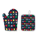 8-Bit Pixel Game Items Print Oven Mitt And Pot Holder Set