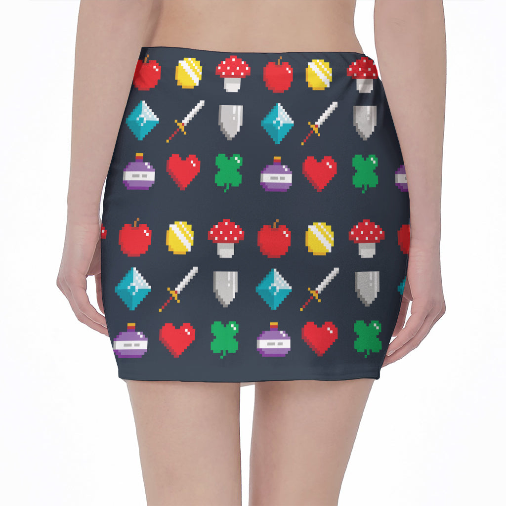 8-Bit Pixel Game Items Print Pencil Mini Skirt