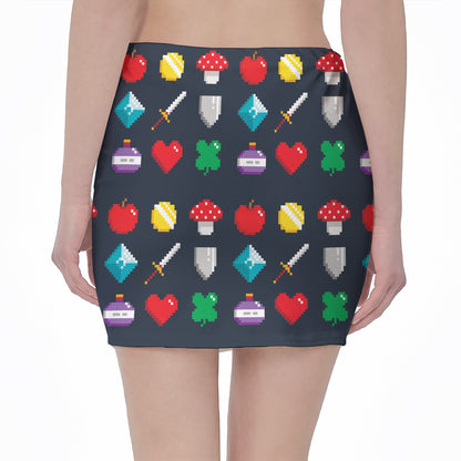 8-Bit Pixel Game Items Print Pencil Mini Skirt