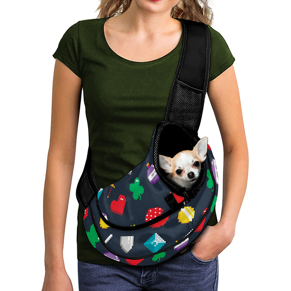 8-Bit Pixel Game Items Print Pet Sling Carrier