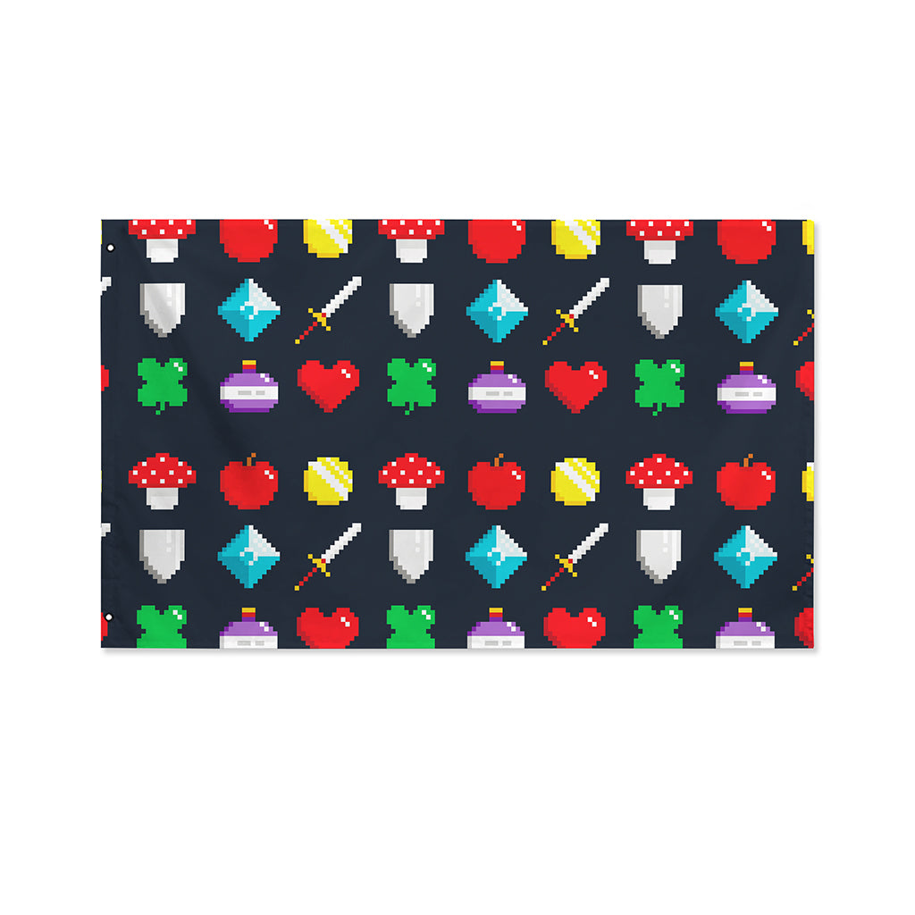8-Bit Pixel Game Items Print Polyester Flag