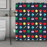 8-Bit Pixel Game Items Print Polyester Shower Curtain