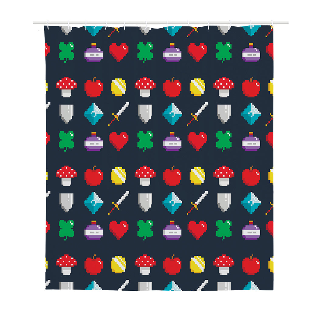 8-Bit Pixel Game Items Print Polyester Shower Curtain