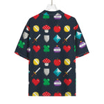 8-Bit Pixel Game Items Print Rayon Hawaiian Shirt