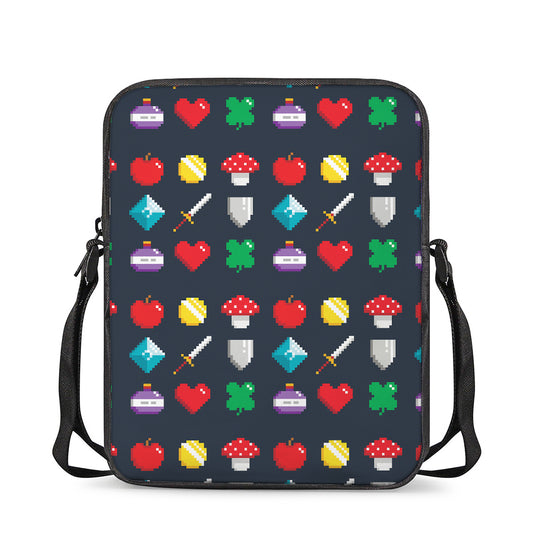 8-Bit Pixel Game Items Print Rectangular Crossbody Bag