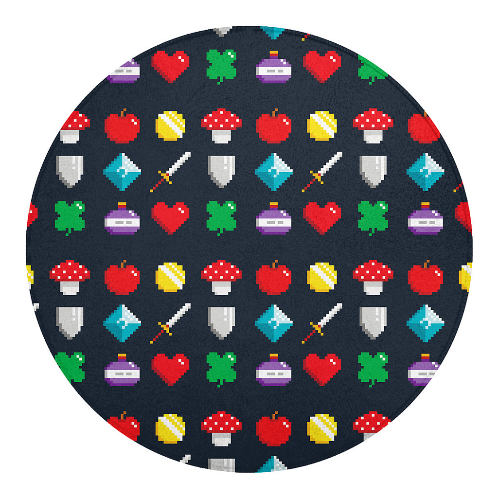 8-Bit Pixel Game Items Print Round Blanket