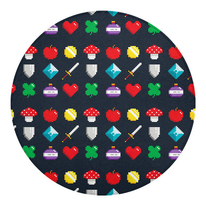 8-Bit Pixel Game Items Print Round Blanket
