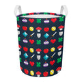 8-Bit Pixel Game Items Print Round Laundry Basket