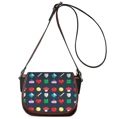 8-Bit Pixel Game Items Print Saddle Bag