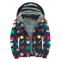 8-Bit Pixel Game Items Print Sherpa Lined Zip Up Hoodie
