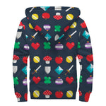 8-Bit Pixel Game Items Print Sherpa Lined Zip Up Hoodie