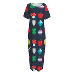 8-Bit Pixel Game Items Print Short Sleeve Long Nightdress