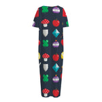 8-Bit Pixel Game Items Print Short Sleeve Long Nightdress