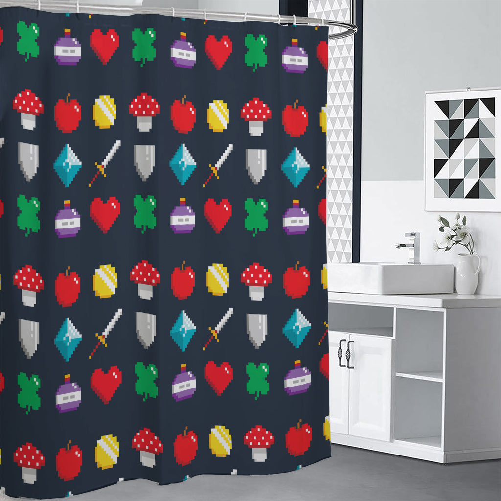 8-Bit Pixel Game Items Print Shower Curtain