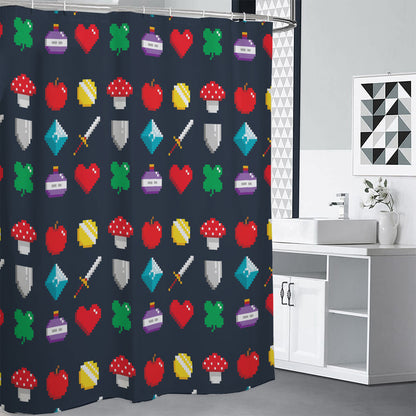 8-Bit Pixel Game Items Print Shower Curtain