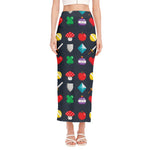 8-Bit Pixel Game Items Print Side Slit Maxi Skirt