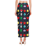 8-Bit Pixel Game Items Print Side Slit Maxi Skirt
