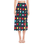 8-Bit Pixel Game Items Print Side Slit Midi Skirt
