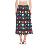 8-Bit Pixel Game Items Print Side Slit Midi Skirt