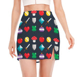 8-Bit Pixel Game Items Print Side Slit Mini Skirt