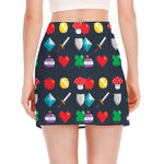 8-Bit Pixel Game Items Print Side Slit Mini Skirt