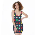 8-Bit Pixel Game Items Print Sleeveless Bodycon Dress