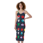 8-Bit Pixel Game Items Print Slim Fit Midi Cami Dress