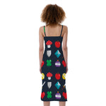 8-Bit Pixel Game Items Print Slim Fit Midi Cami Dress