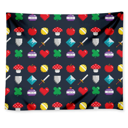 8-Bit Pixel Game Items Print Tapestry