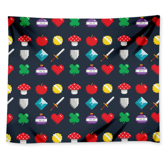 8-Bit Pixel Game Items Print Tapestry