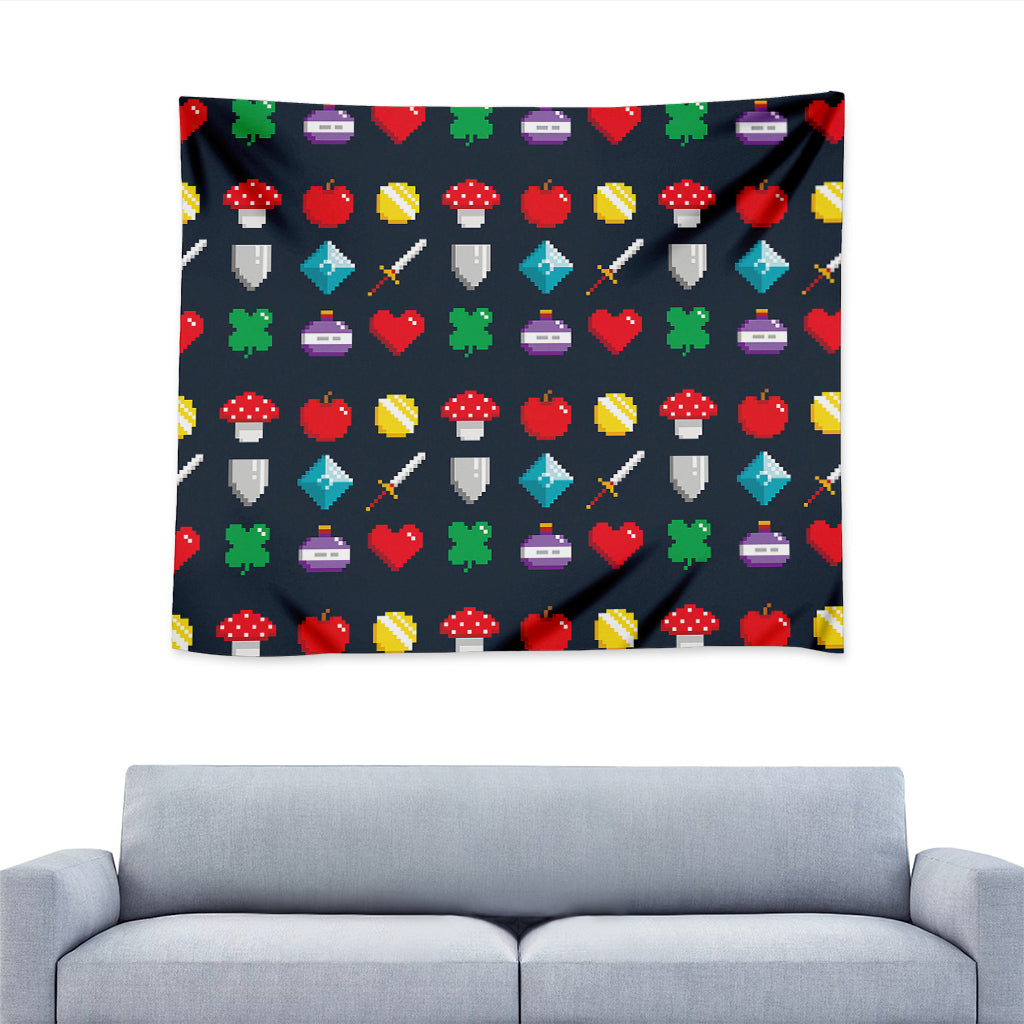 8-Bit Pixel Game Items Print Tapestry