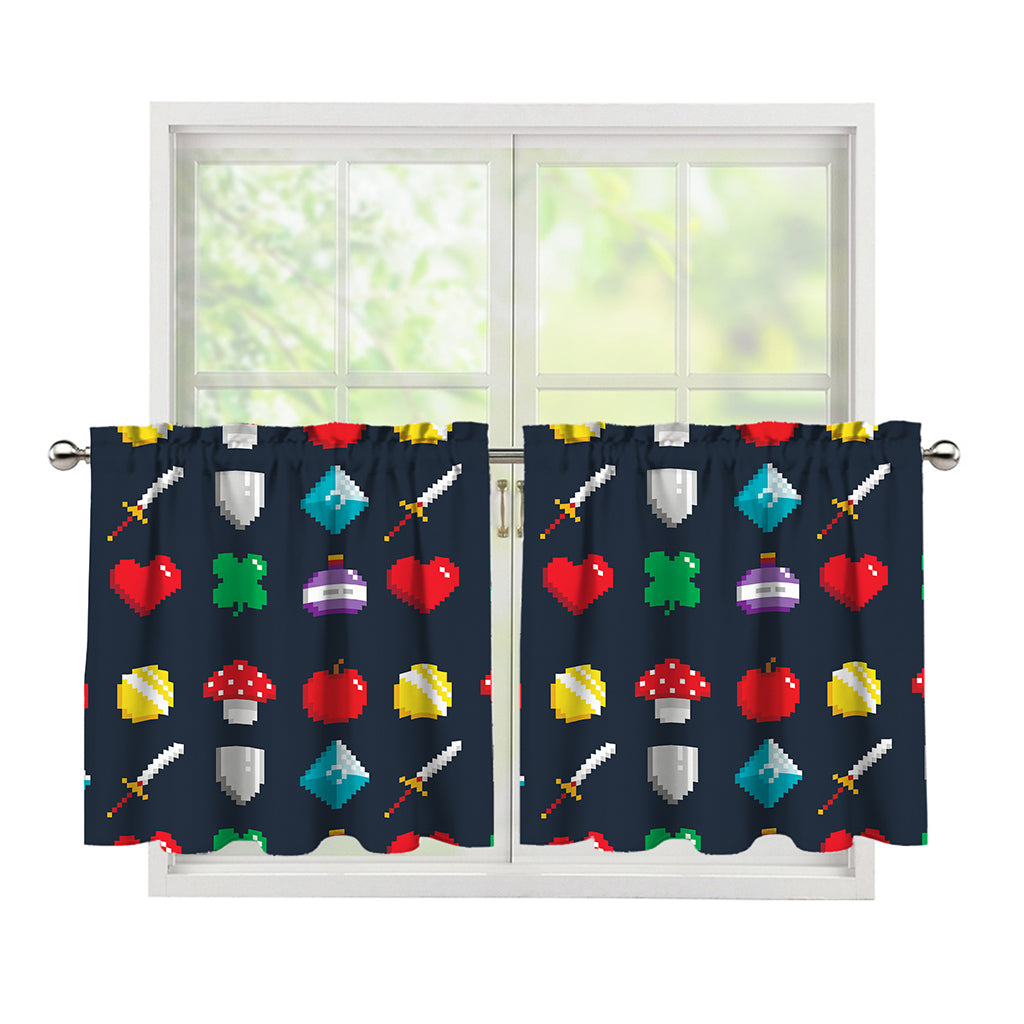 8-Bit Pixel Game Items Print Tier Curtains